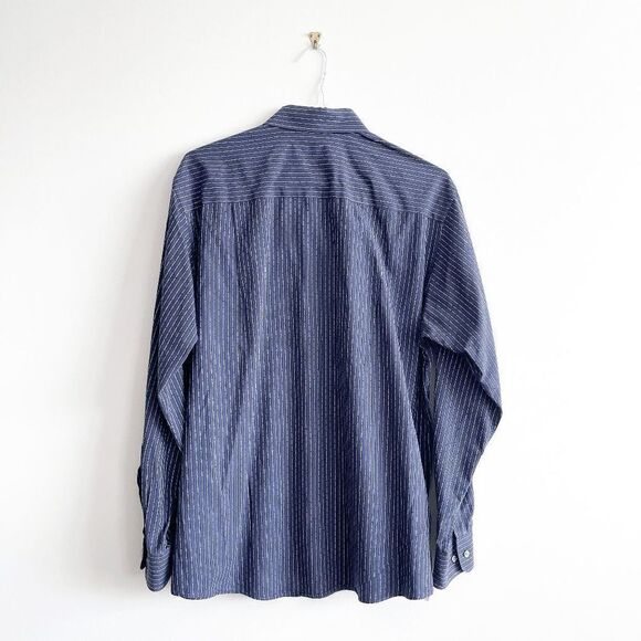 Calvin Klein Mens Dress Shirt Button Down Pinstripes Slim Fit Navy Size 17 - Picture 2 of 7